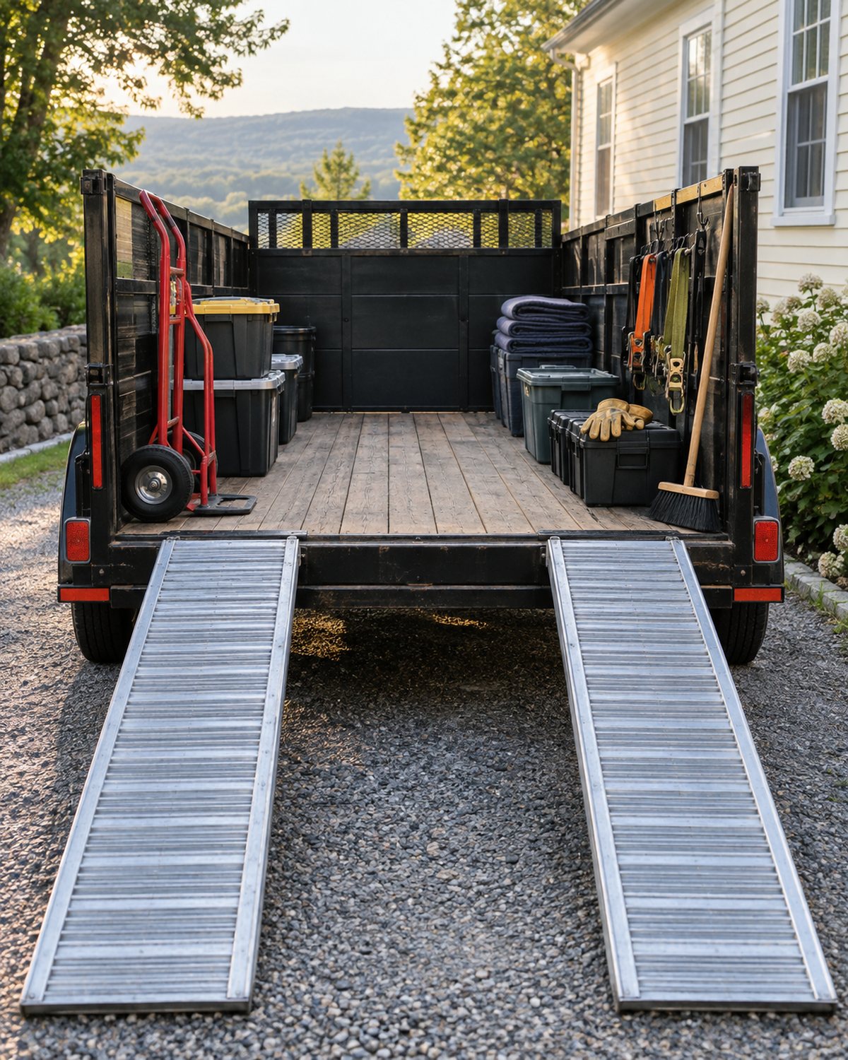 Organized hauling equipment prepared for an on-time property service visit in Hanover